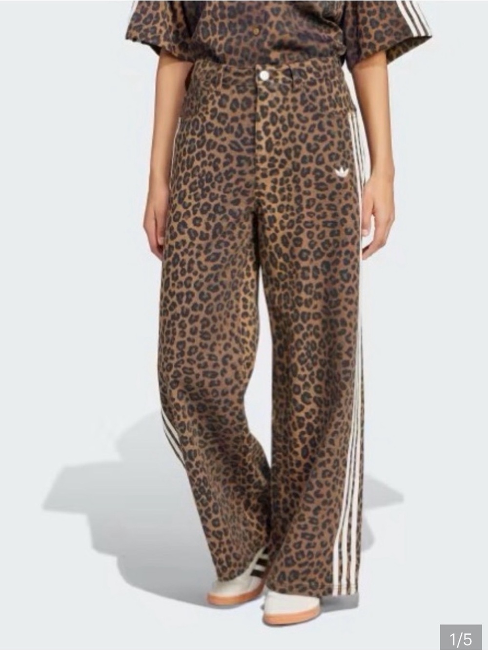 adidas Leopard Print denim jeans wide leg Pants with White Stripes 32x27